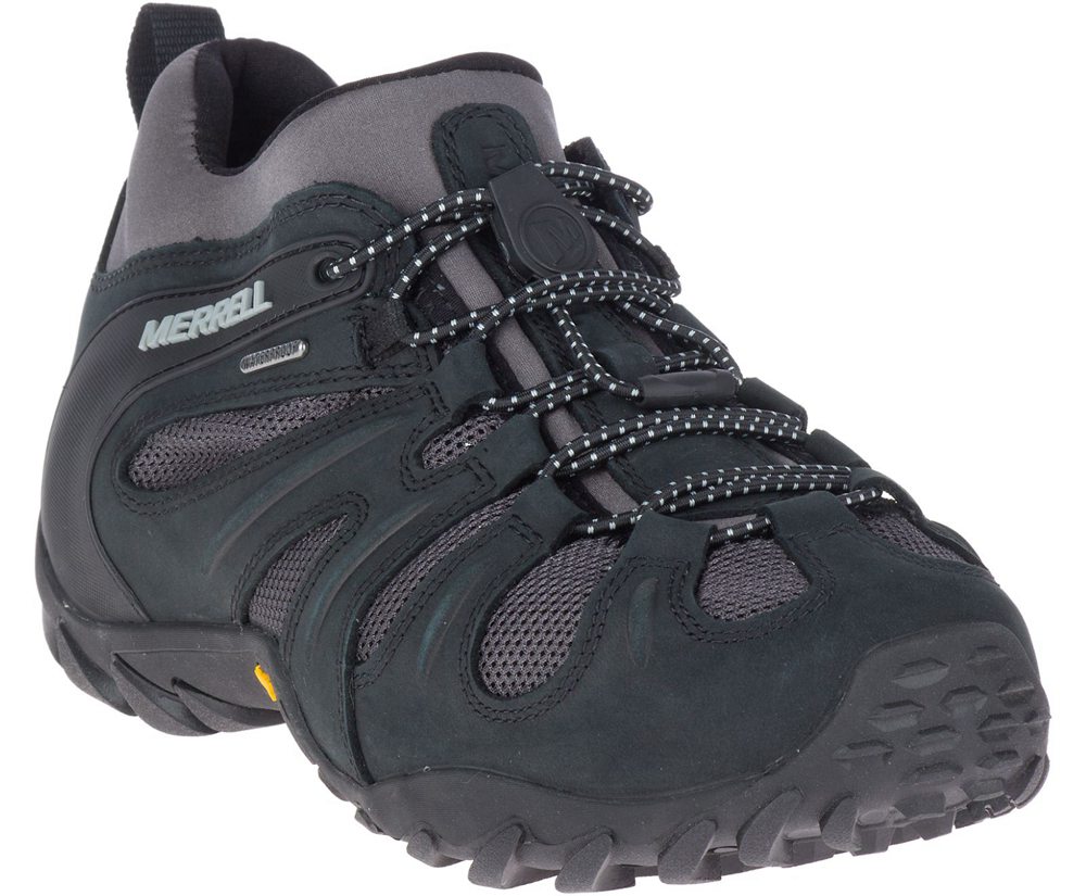 Merrell Hiking Shoes Black/Grey - Chameleon 8 Stretch Waterproof - Mens 30FANYZJQ
